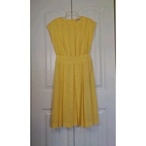 Vtg Rhodes Collection RETRO 50 60 70s Womens Pleated MIDCENTURY Yellow FIT Sz 12